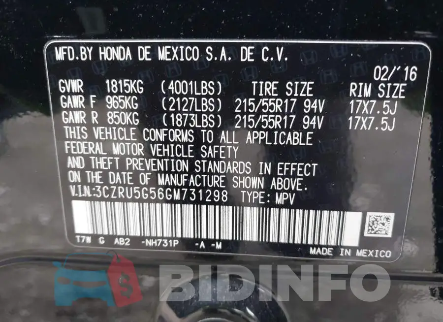 3CZRU5G56GM731298 Photo# 9