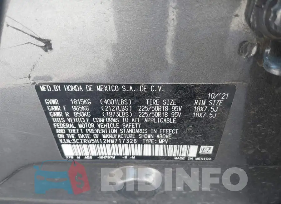 3CZRU5H12NM717326 Photo# 9