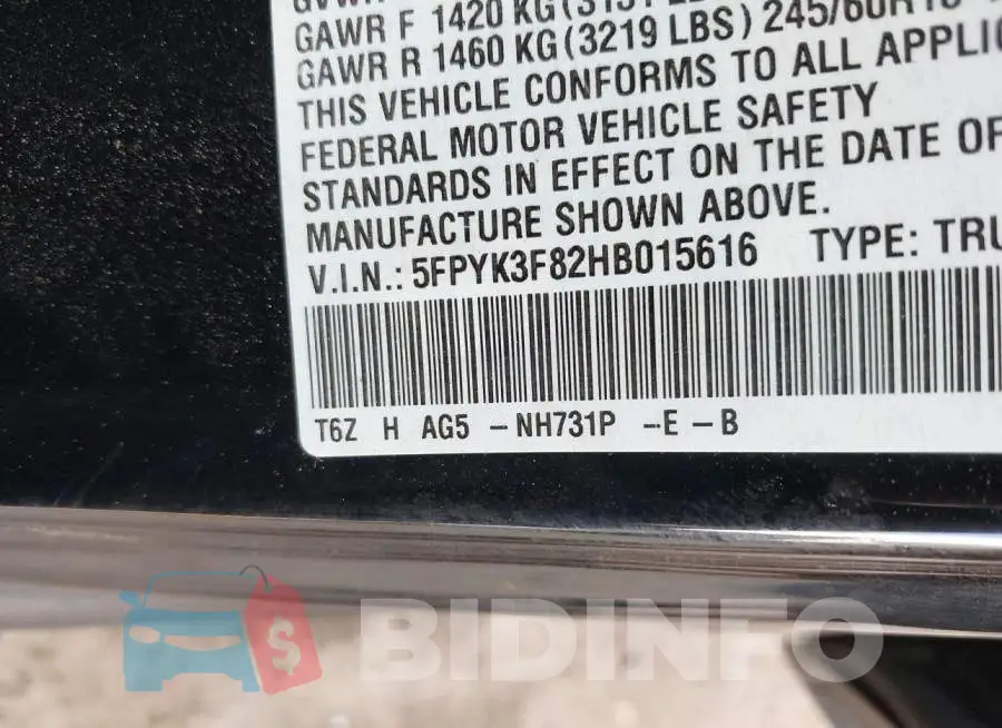 5FPYK3F82HB015616 Photo# 9