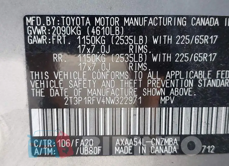 2T3P1RFV4NW322971 Photo# 9