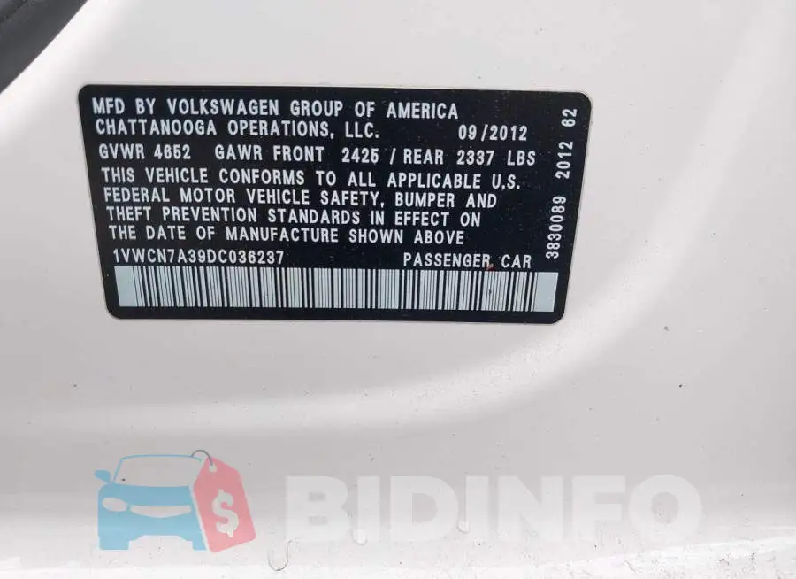 1VWCN7A39DC036237 Photo# 9
