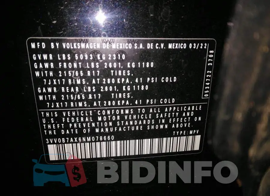 3VV0B7AX6NM078660 Photo# 9