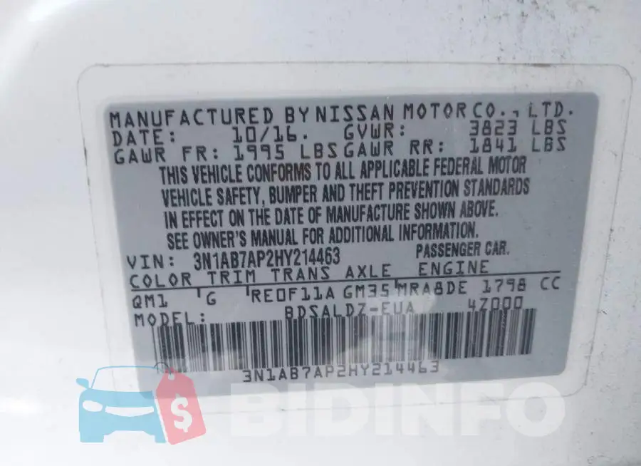 3N1AB7AP2HY214463 Photo# 9