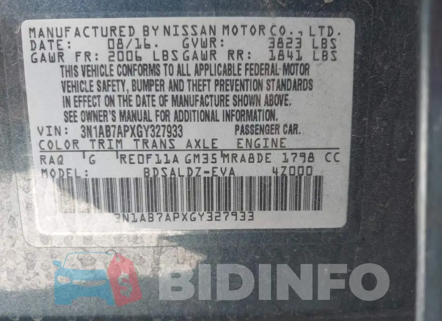 3N1AB7APXGY327933 Photo# 9