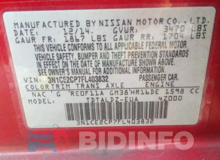 3N1CE2CP7FL403832 Photo# 9