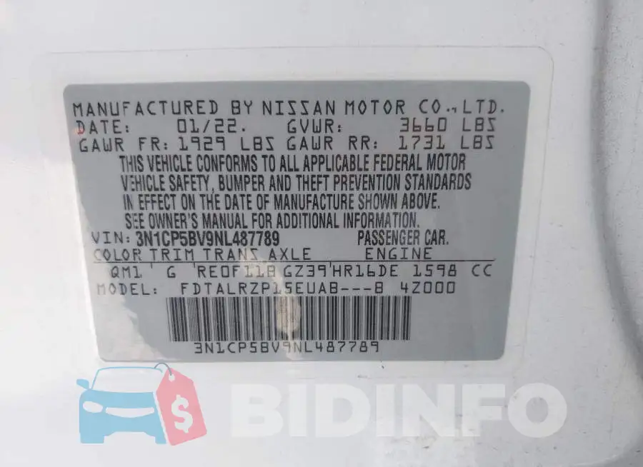 3N1CP5BV9NL487789 Photo# 9