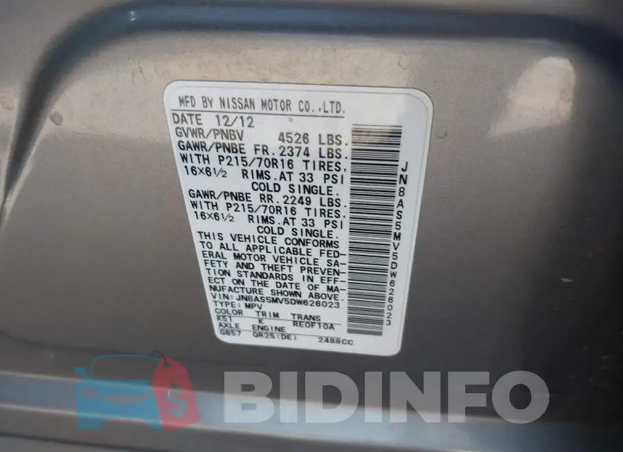JN8AS5MV5DW626023 Photo# 9
