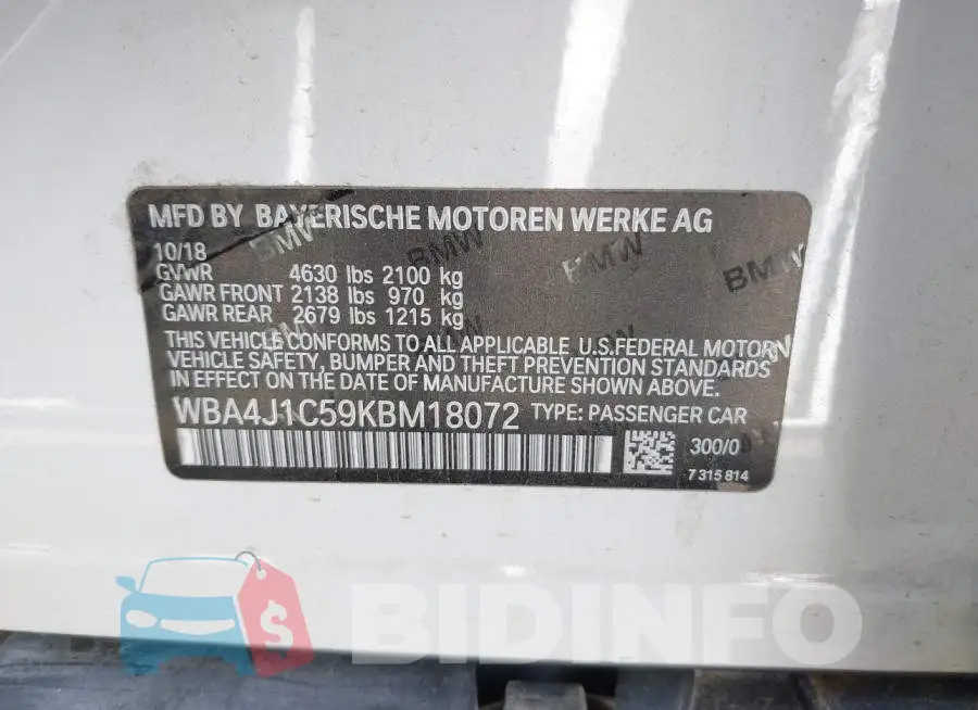 WBA4J1C59KBM18072 Photo# 9