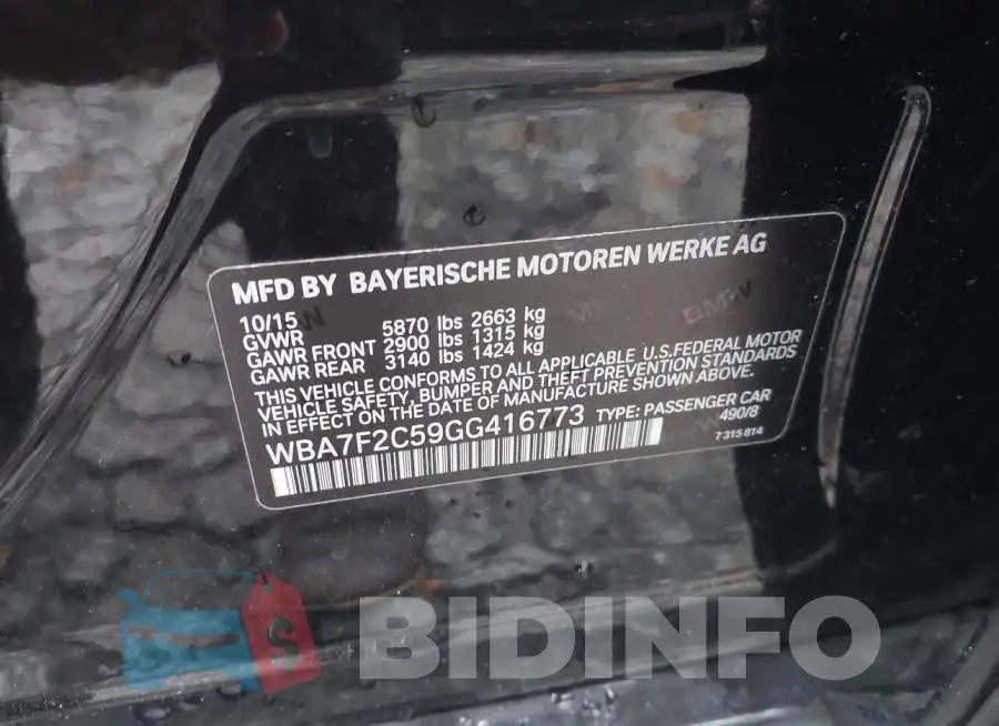 WBA7F2C59GG416773 Photo# 9