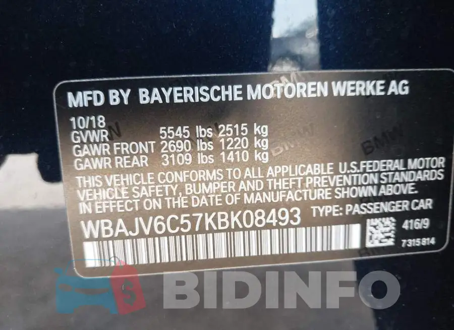 WBAJV6C57KBK08493 Photo# 9