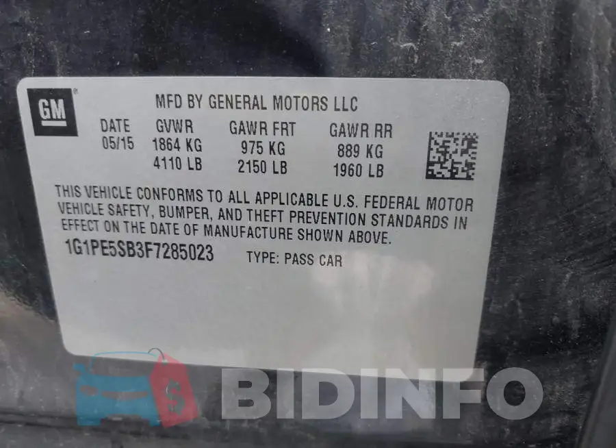 1G1PE5SB3F7285023 Photo# 9