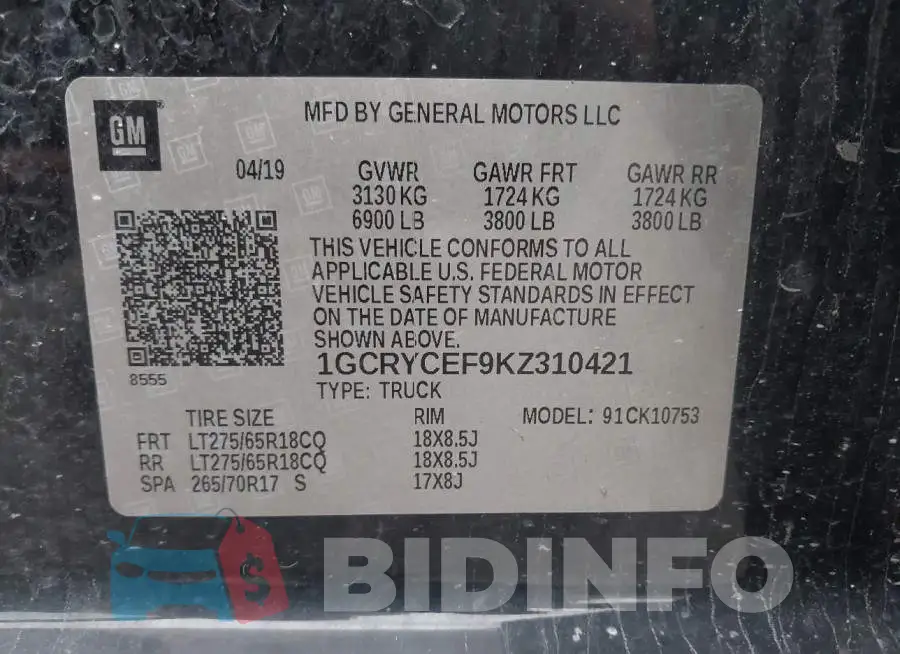 1GCRYCEF9KZ310421 Photo# 9