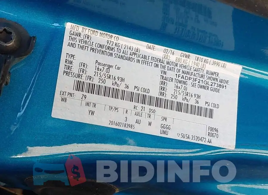 1FADP3F21GL273891 Photo# 9