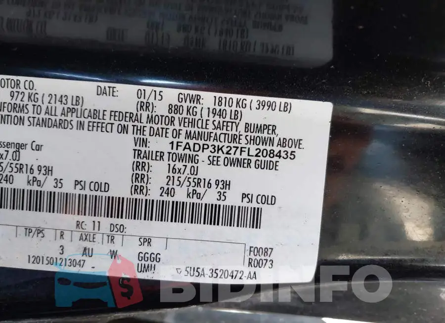 1FADP3K27FL208435 Photo# 9