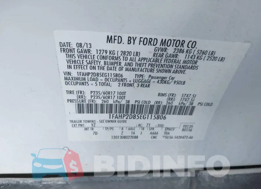 1FAHP2D85EG115806 Photo# 9