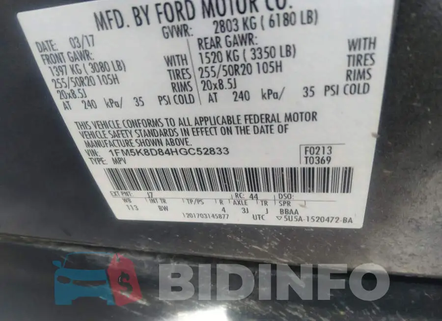1FM5K8D84HGC52833 Photo# 9