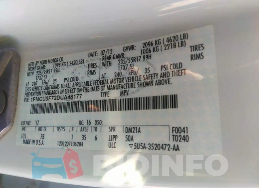 1FMCU0F72DUA48177 Photo# 9