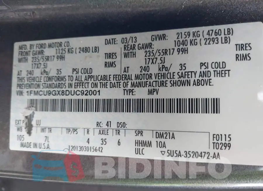 1FMCU9GX8DUC92001 Photo# 9