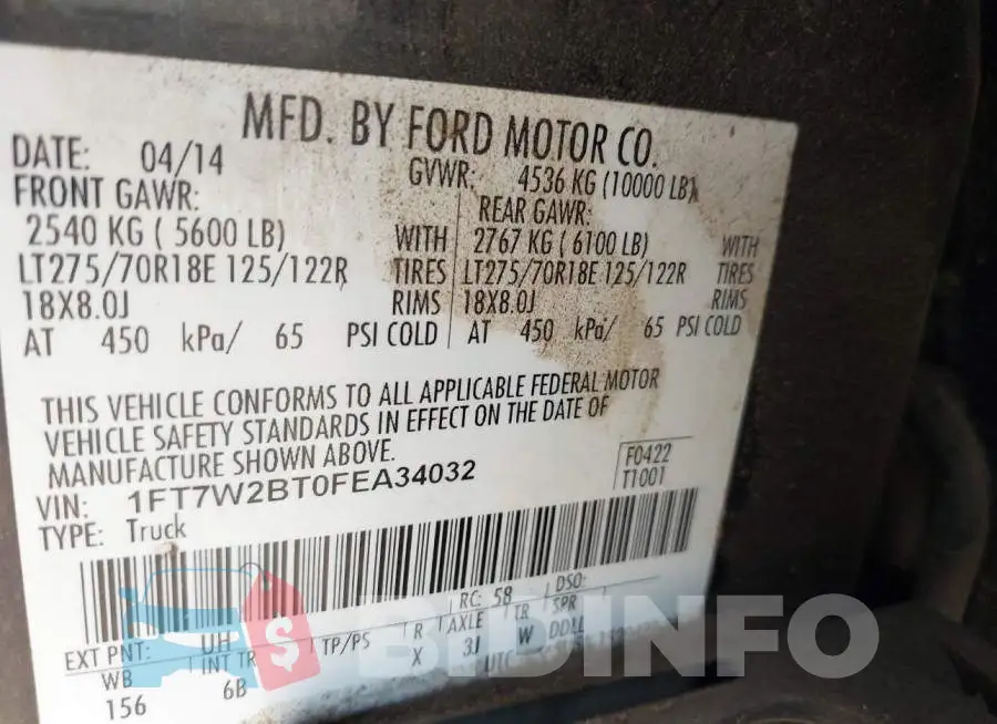 1FT7W2BT0FEA34032 Photo# 9