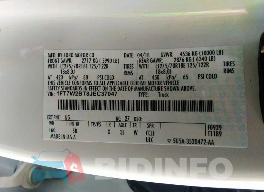 1FT7W2BT8JEC37047 Photo# 9