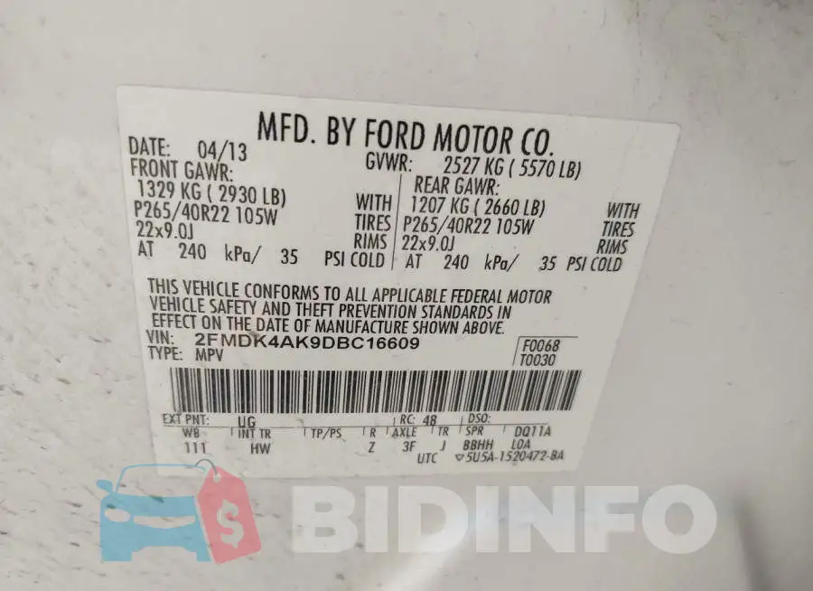 2FMDK4AK9DBC16609 Photo# 9