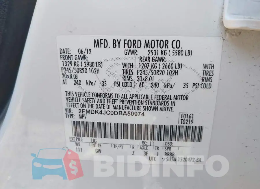 2FMDK4JC0DBA50974 Photo# 9
