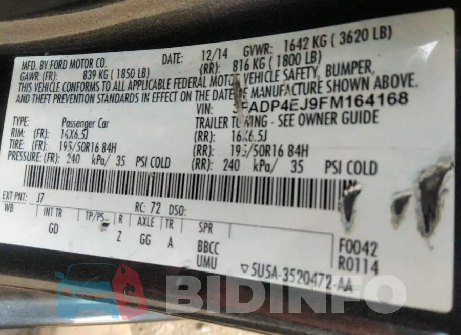 3FADP4EJ9FM164168 Photo# 9