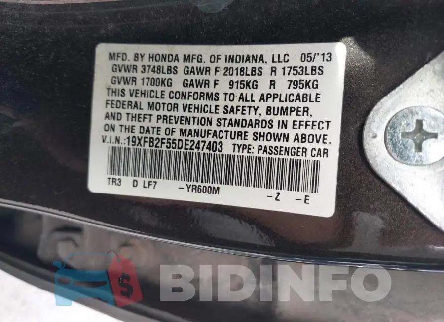 19XFB2F55DE247403 Photo# 9