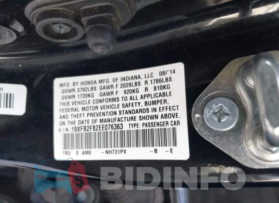 19XFB2F82EE076363 Photo# 9