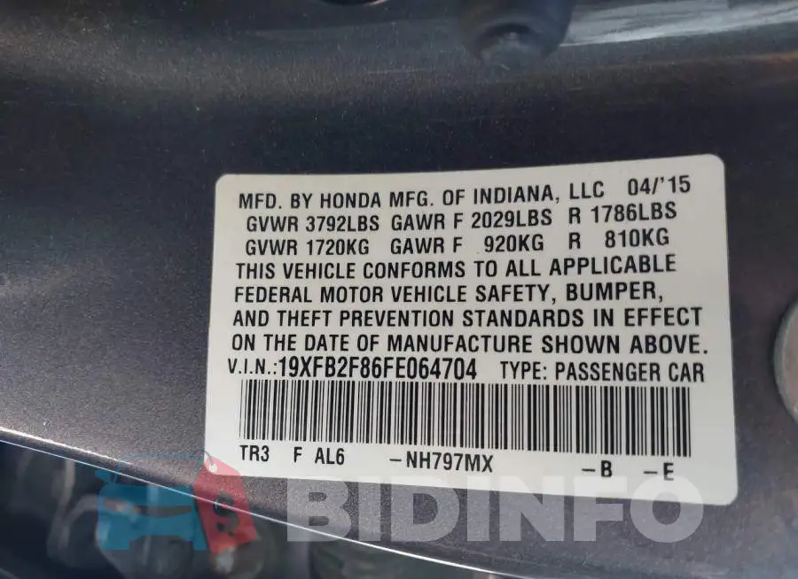 19XFB2F86FE064704 Photo# 9