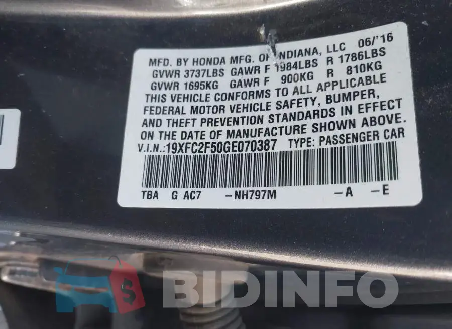 19XFC2F50GE070387 Photo# 9