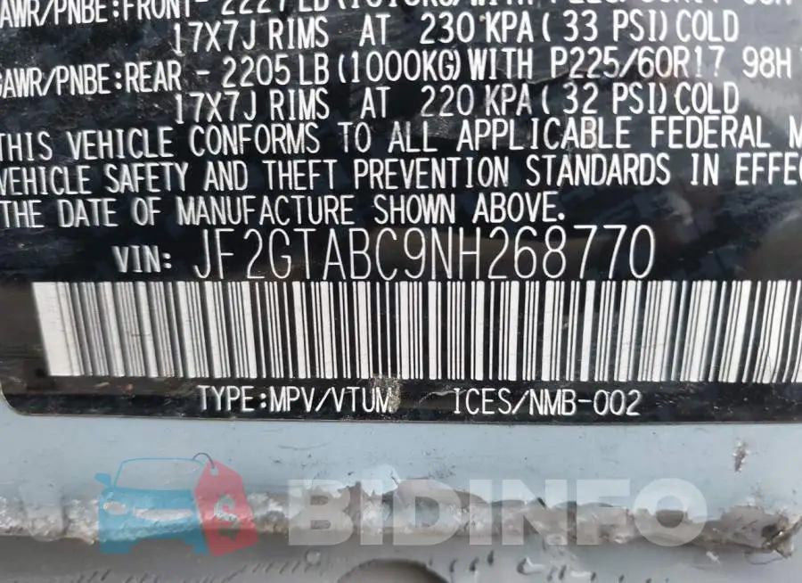JF2GTABC9NH268770 Photo# 9