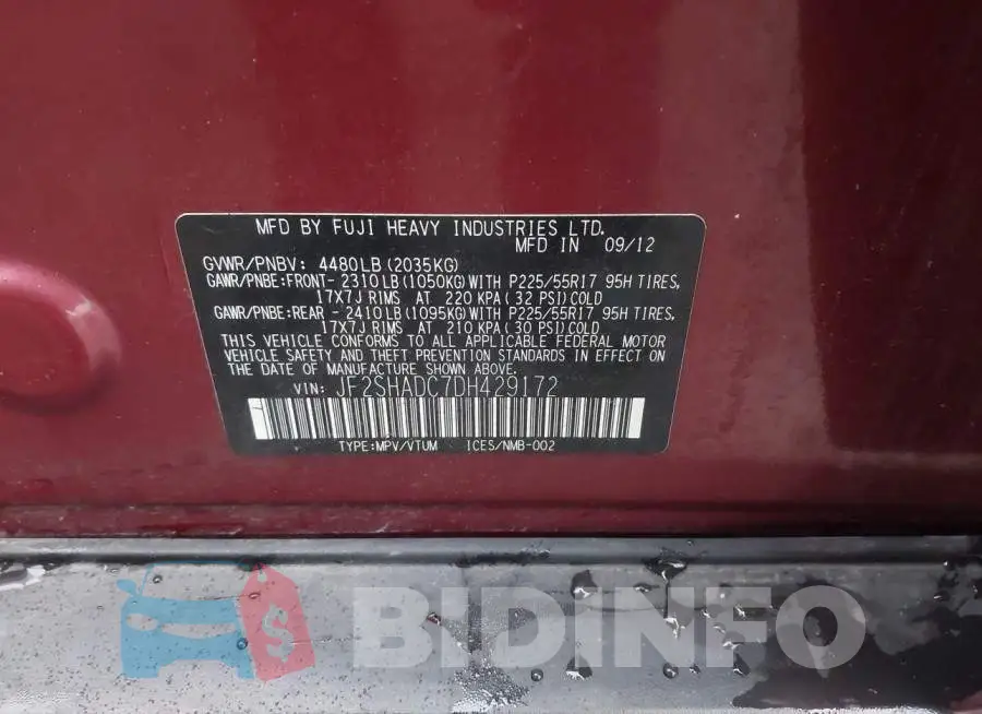 JF2SHADC7DH429172 Photo# 9