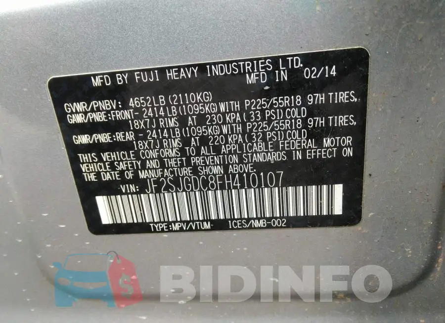 JF2SJGDC8FH410107 Photo# 9