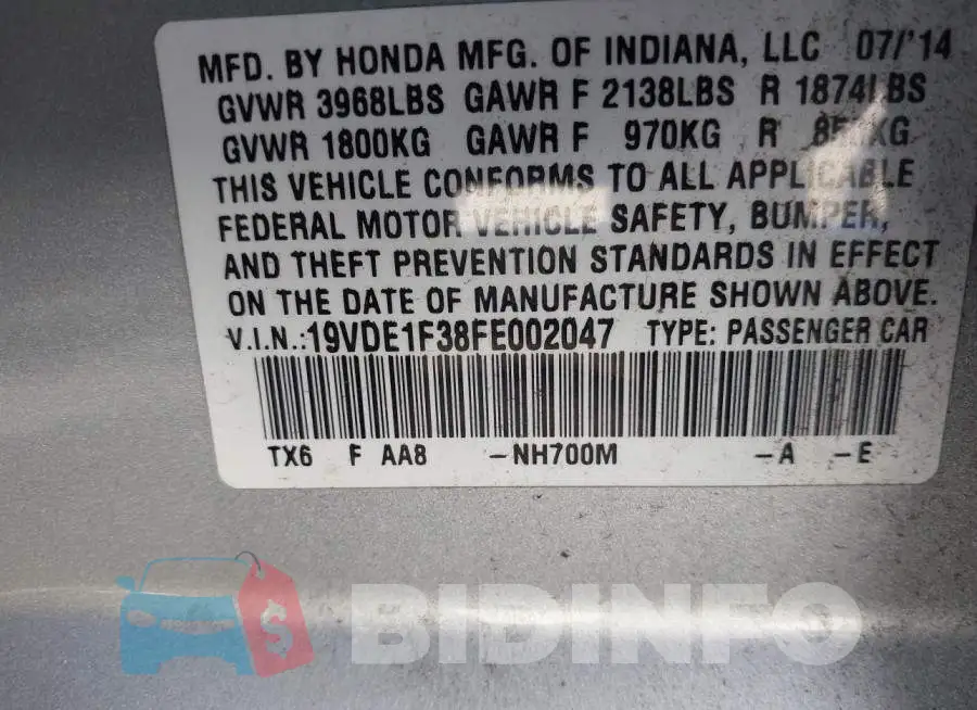 19VDE1F38FE002047 Photo# 9