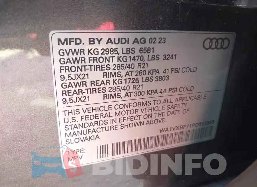 WA1VXBF71PD013595 Photo# 9