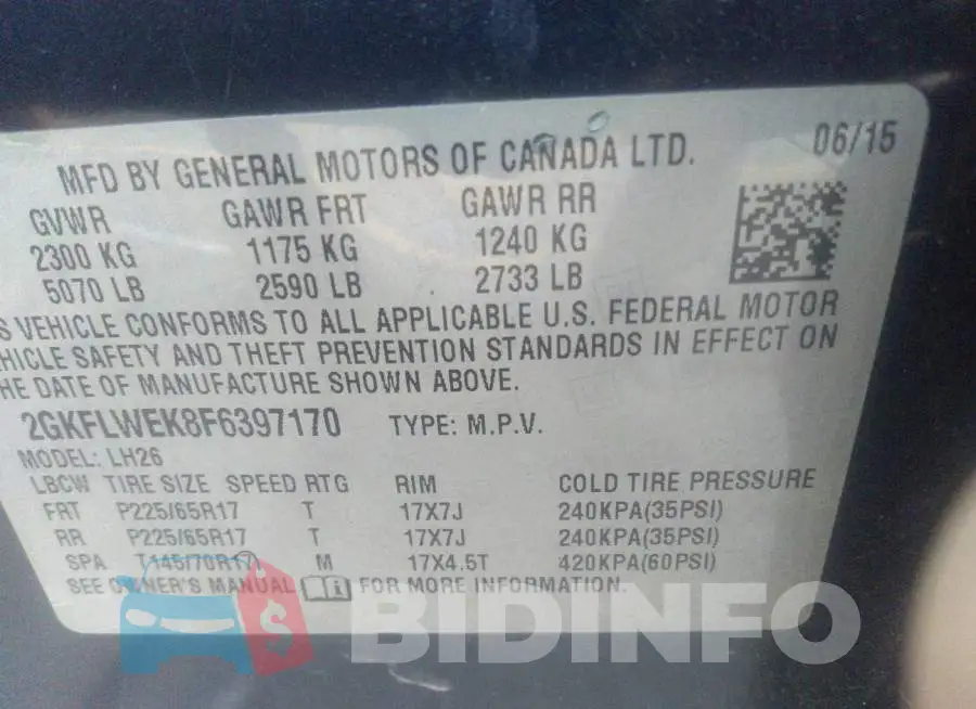 2GKFLWEK8F6397170 Photo# 9