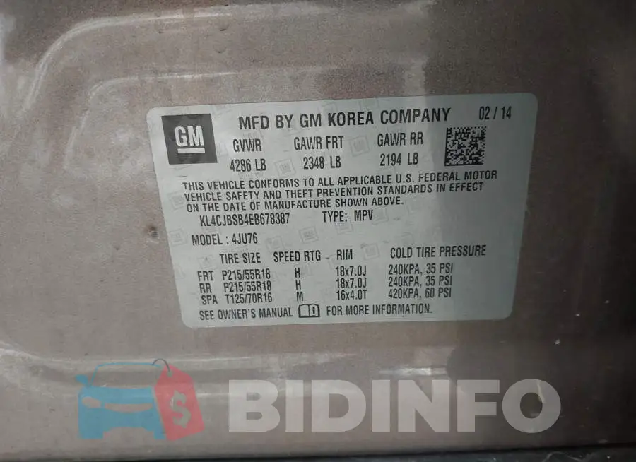 KL4CJBSB4EB678387 Photo# 9