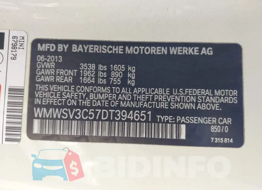 WMWSV3C57DT394651 Photo# 9