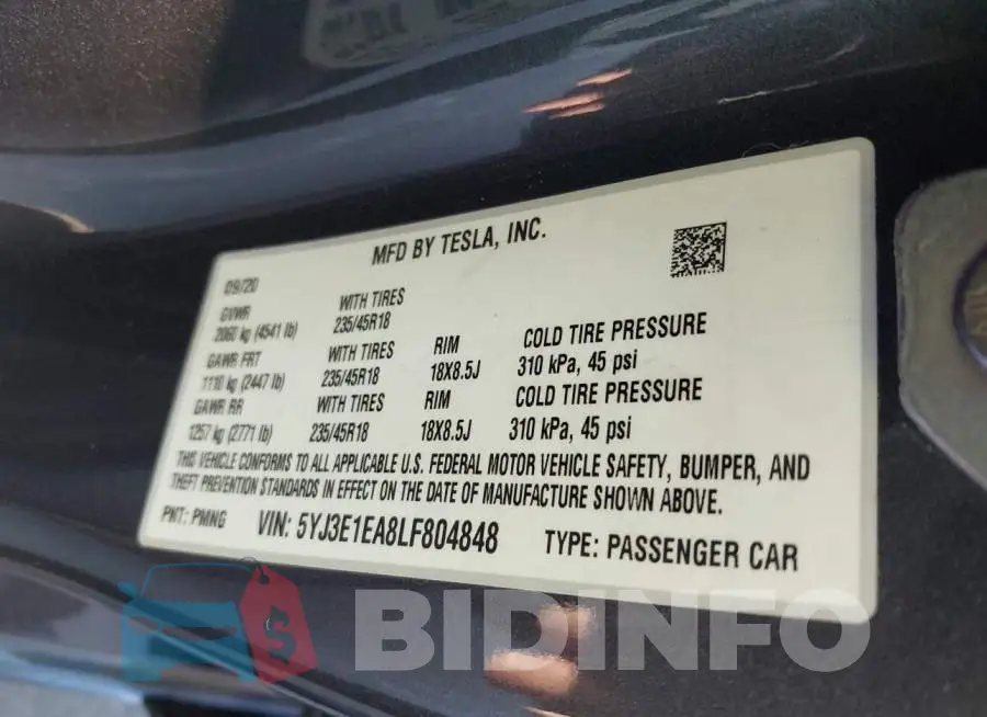 5YJ3E1EA8LF804848 Photo# 9