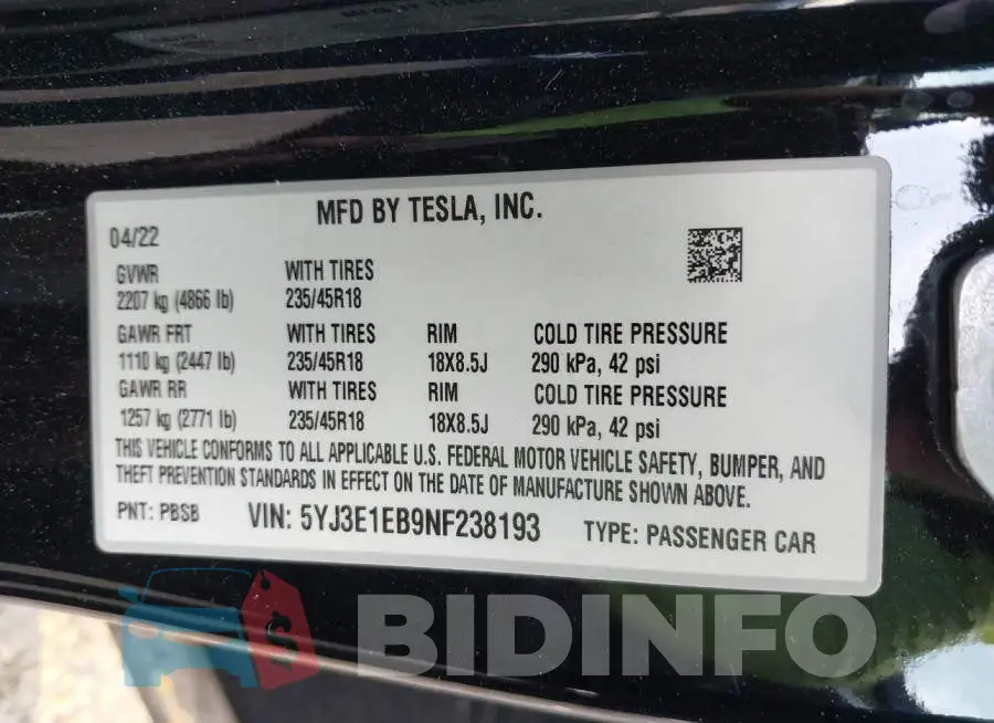 5YJ3E1EB9NF238193 Photo# 9