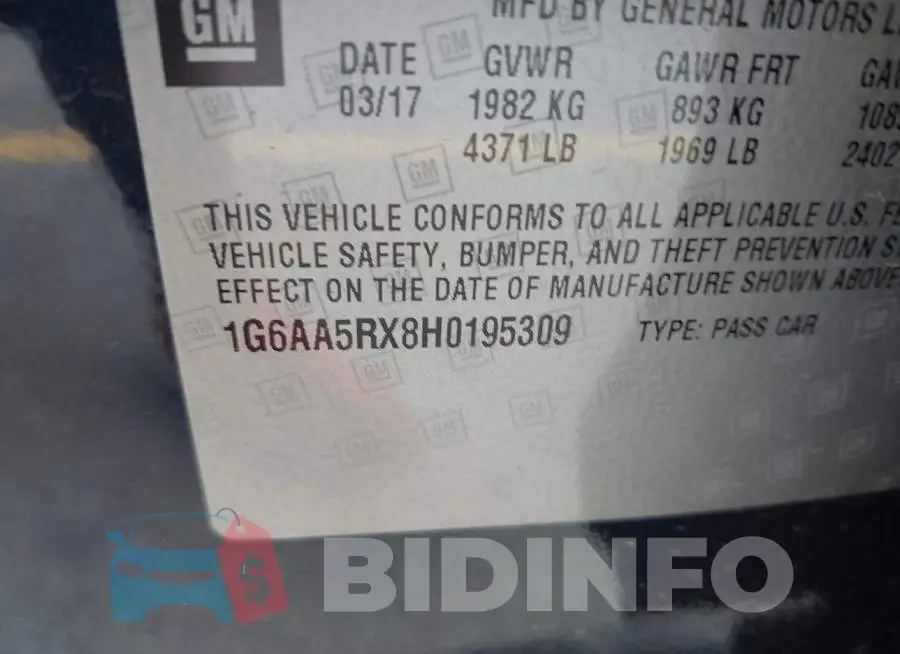 1G6AA5RX8H0195309 Photo# 9