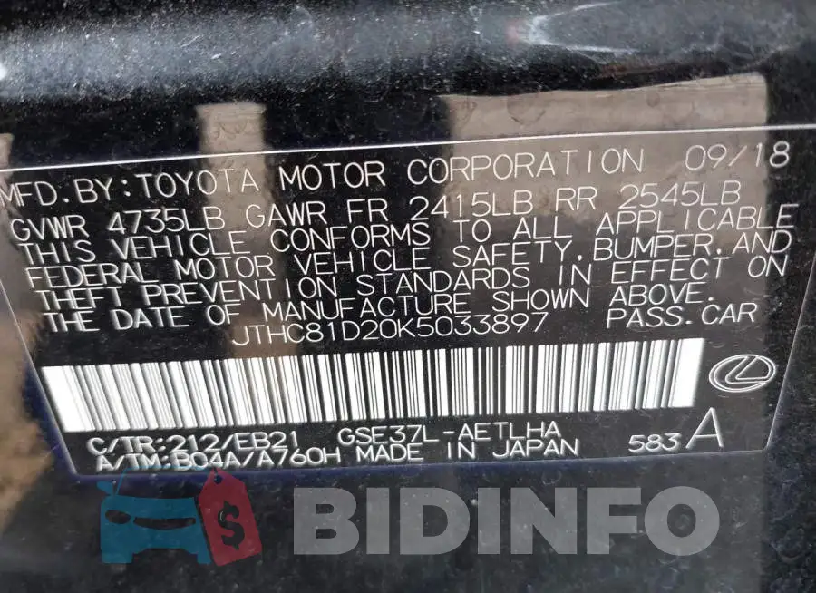JTHC81D20K5033897 Photo# 9