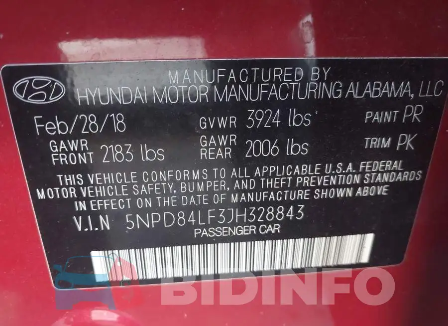 5NPD84LF3JH328843 Photo# 9
