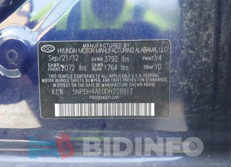 5NPDH4AE0DH228813 Photo# 9