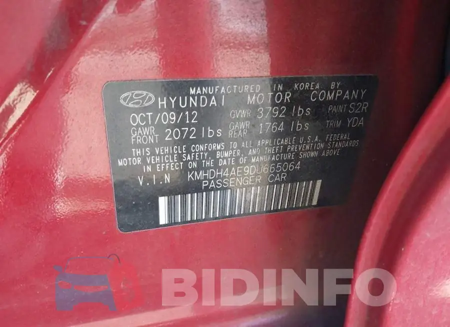 KMHDH4AE9DU665064 Photo# 9