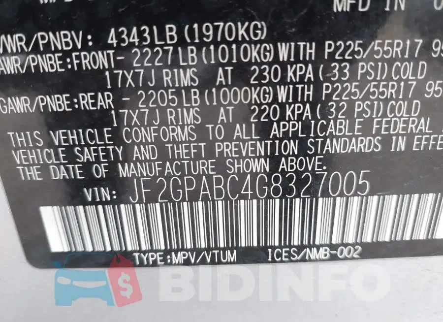 JF2GPABC4G8327005 Photo# 9
