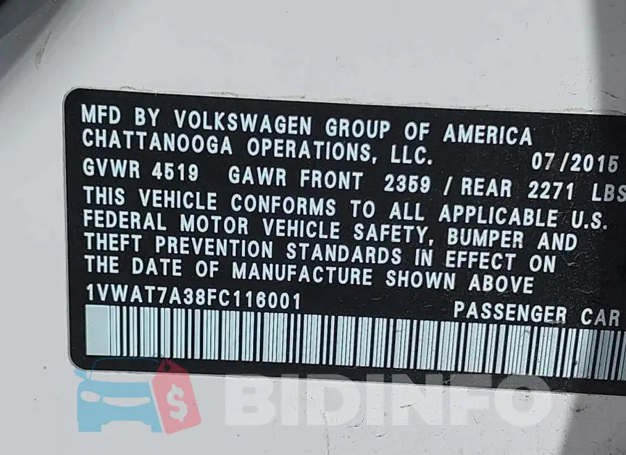 1VWAT7A38FC116001 Photo# 9
