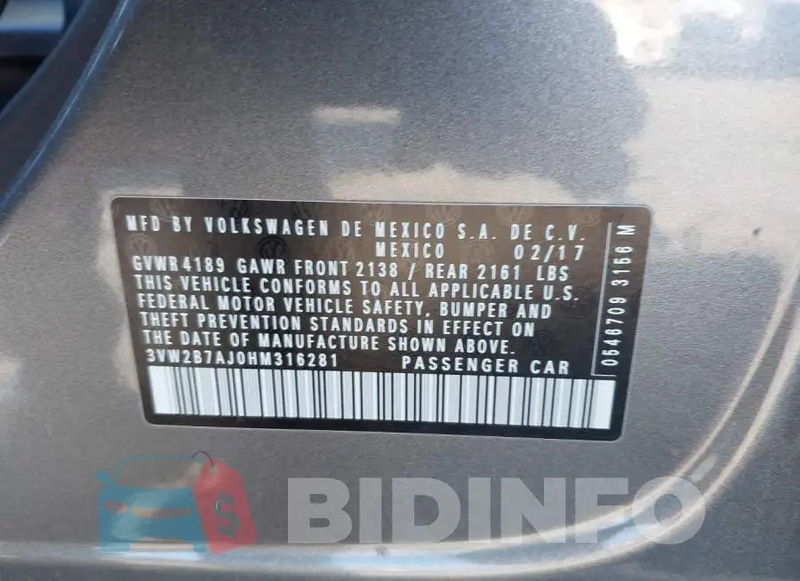 3VW2B7AJ0HM316281 Photo# 9