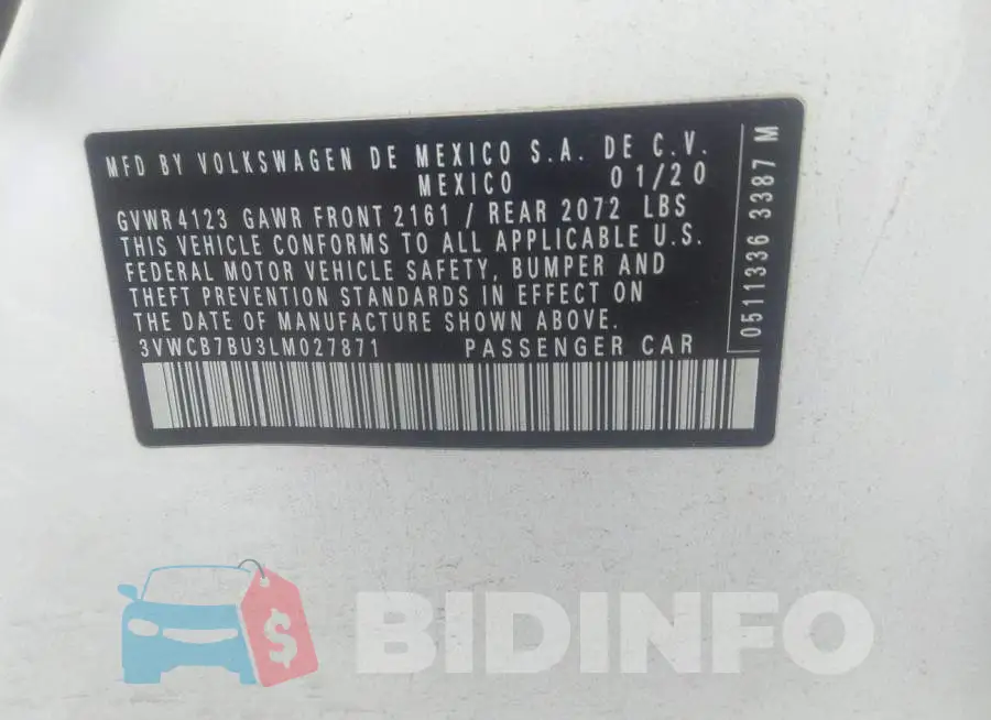 3VWCB7BU3LM027871 Photo# 9